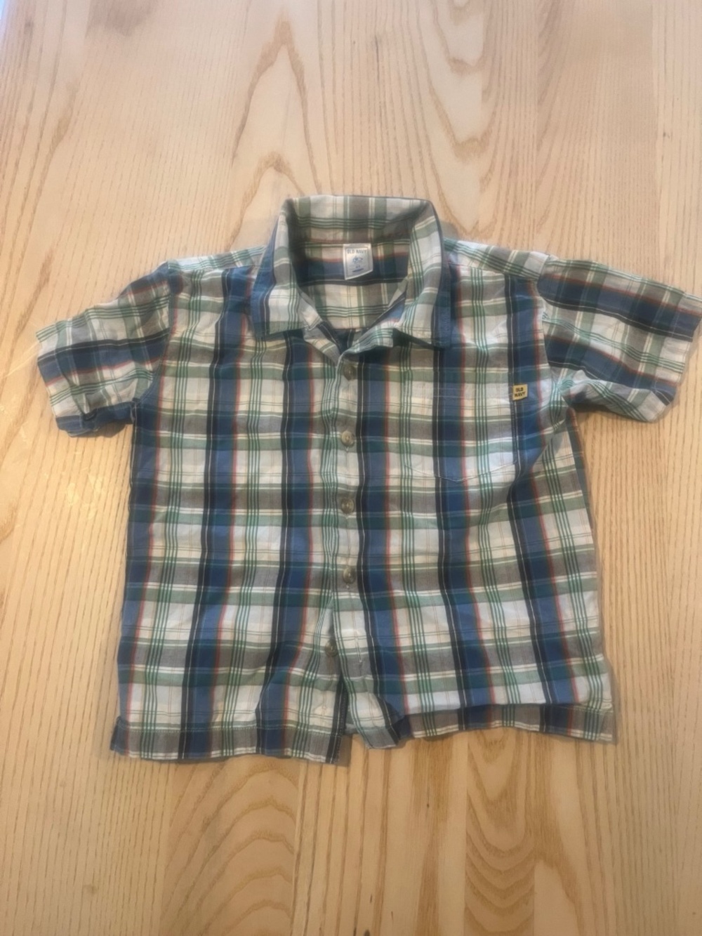 Old Navy Boys Plaid Button Down Shirt 4T Blue Green